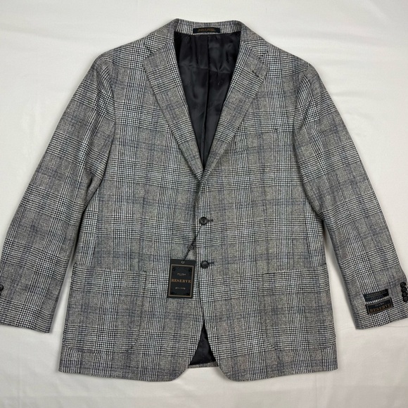 Jos A Bank Reserve Mens Wool Plaid Sport Coat Blazer 46R Tailored Fit Glen Check
